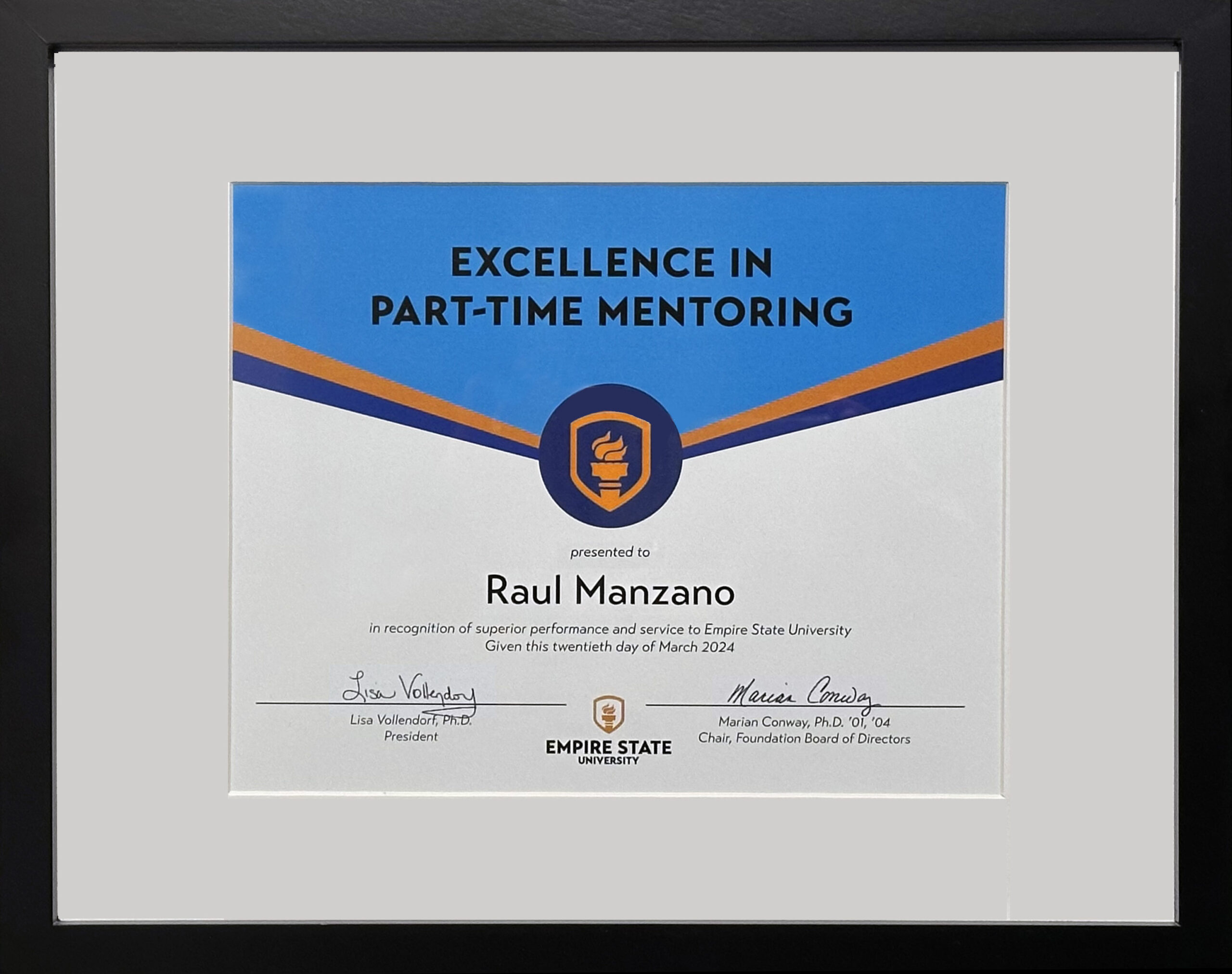 Excellence in Part-Time Mentoring award